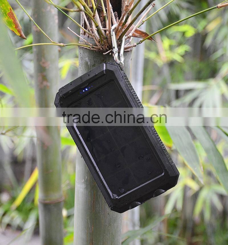 2016 New IP68 waterproof solar power bank charger 10000mah with dual led lamp and compass