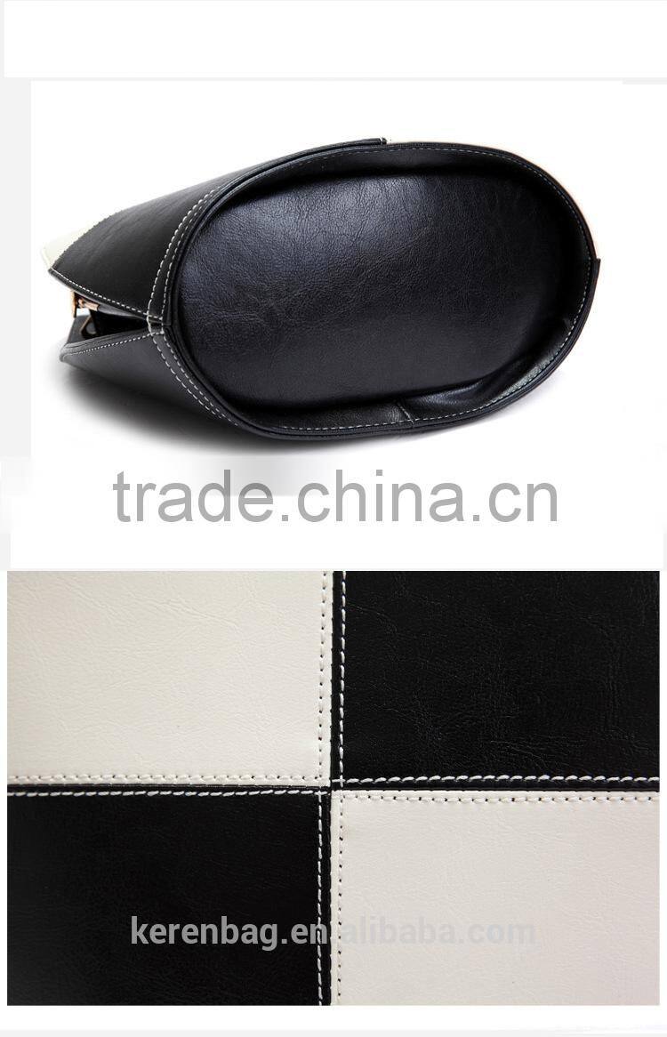 Fashion Ladies Bicolor Pu Shoulder Bag Shopping Handbag