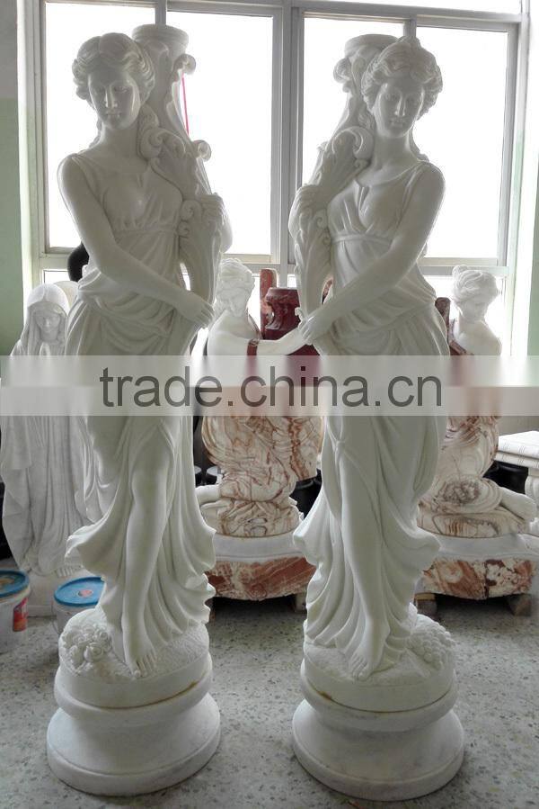 White Marble Garden Lady Lamp Statue