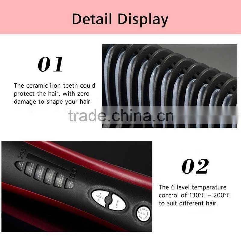 3 In 1 LCD Display Black Mix Red Hair Stright Care Electric Hair Striaghtener And Curling Brush