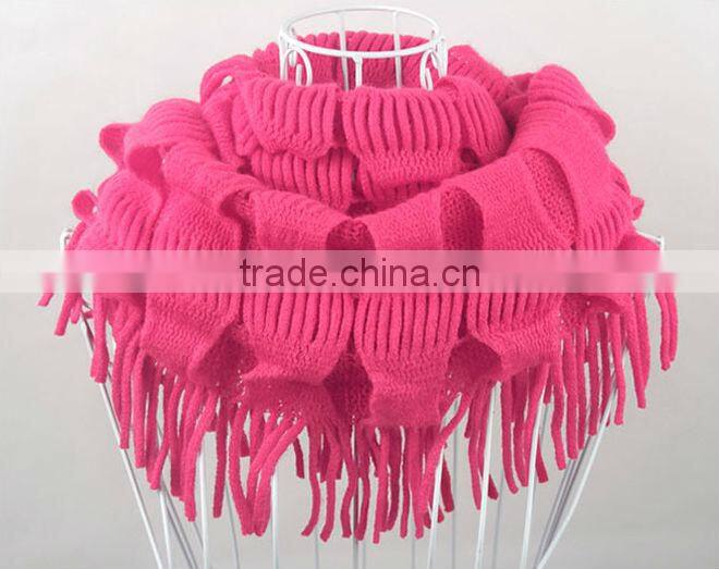 2014 New Fashion Lady Girl's Knit Fringe Scarf Snood Neck Circle Wrap Warmer Loop Cowl Tassel Shawl