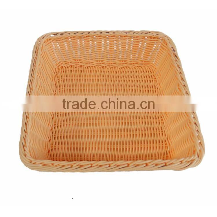S&D eco-friendly small plastic rattan hand weaving water proof square nature color storage fruit basket
