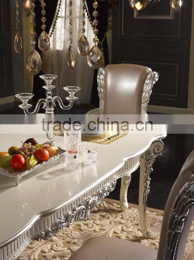 Empire Style Edge Dedicated Carved Armless Dining Chair with Silver Foil, Neoclassical Leather Chair