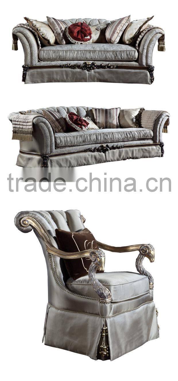 French Style Palace Living Room Furniture, Replica Design Fabric Upholstery Sofa, Noble Sofa Couch Set
