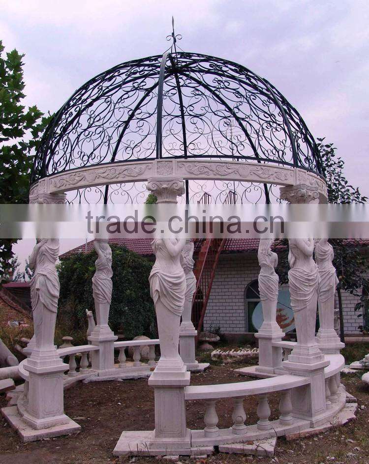 Large Stone Marble Garden Gazebo With Golden Iron Cap