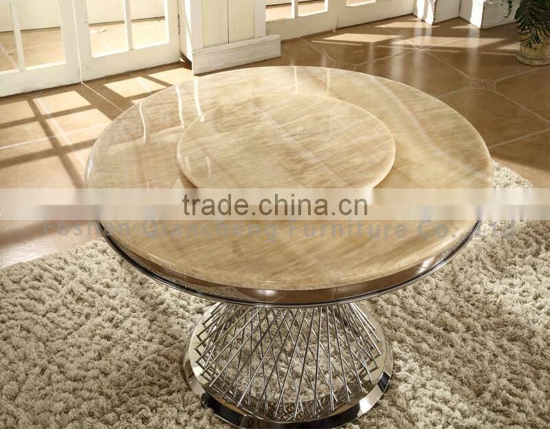 mirror silver round rotating dining table for hotel