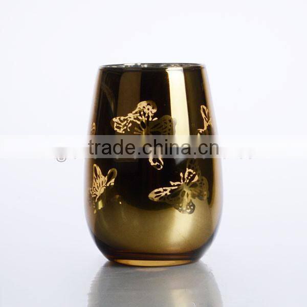 new design electroplating golden color glass tumbler stemless wine glass