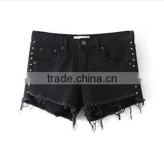 2017 new fashional hot pants jeans sexy blue cropped cutoff elastic hot pant for ladies