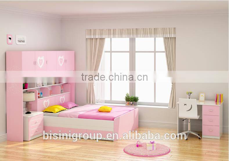 Pink and Blue Bed Children Bedroom Furniture Storage Multifuntional Combined-bed for Kids