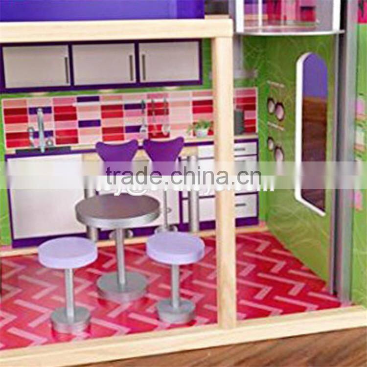 New design 11 pieces of furniture children pretend play wooden luxury toy house W06A226