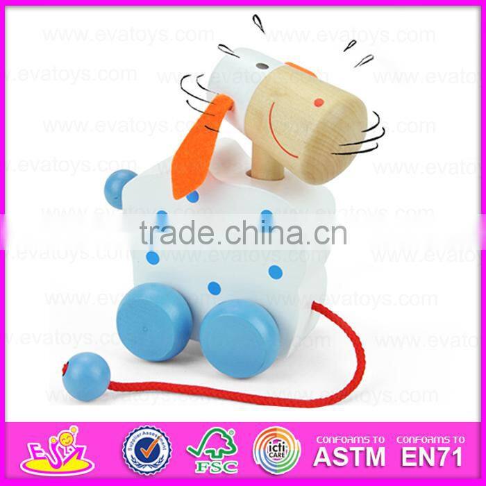 2015 Beautiful design animal wooden pull toy,Children pulling along toy pull line toy,Cheap baby Wooden toy pull cart W05B094
