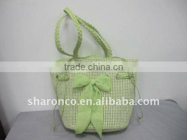 Candy strip paper straw fabric beach bag with handle