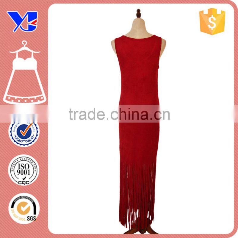 Sleeveless Red Sleeveless Tassel Hem Maxi Dress Sleeveless