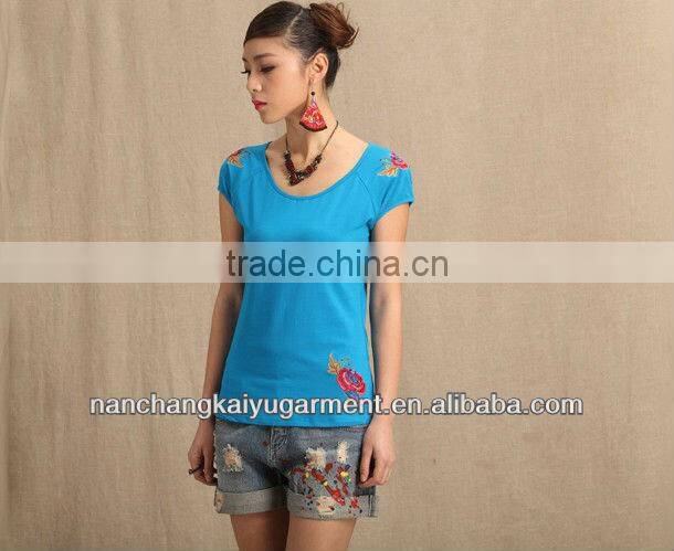 2013 latest design ladies embroided t shirt