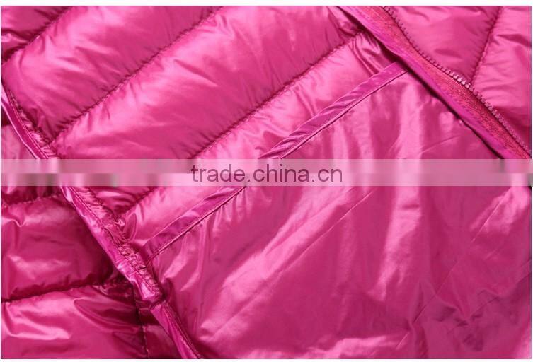 2016 customized manufacture fashionable winter thin ladies down jacket with hoodie