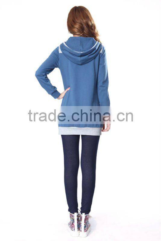 Womens casual fashion long sleeve plain longline wholesale blank pullover hoodies