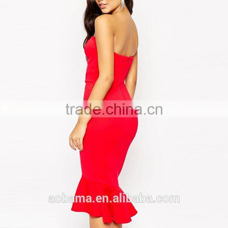 off shoulder formal Fish tail women bodycon beautiful party dress red long
