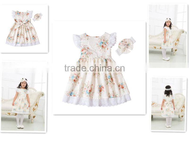 wholesale fashion baby girls vintage floral dress boutique kids flower cotton ruffle summer dresses frocks designs