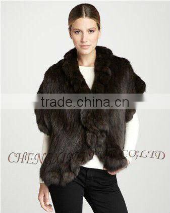 CX-B-51 China Suppliers Knitted Mink Fur Stole/ Fashion Fur Shawl