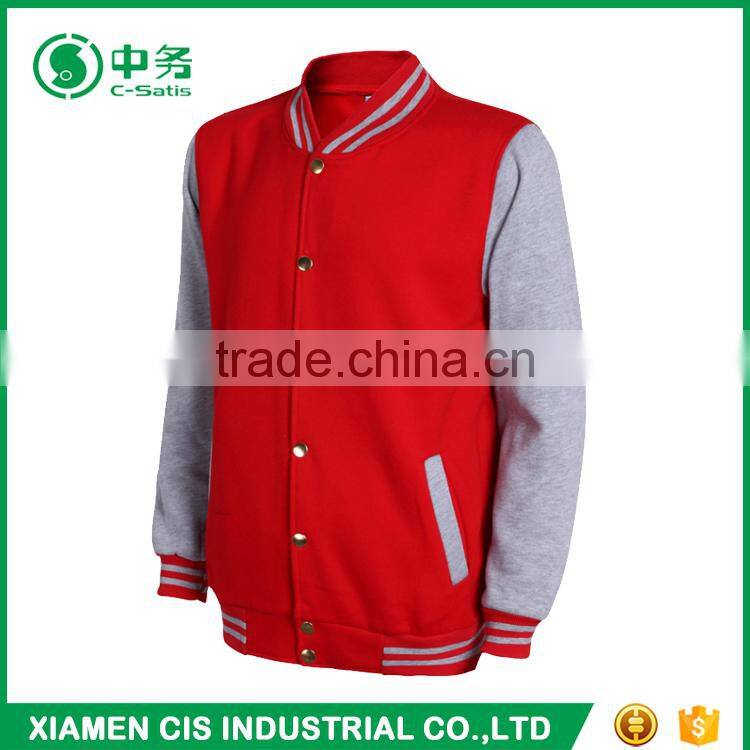 High Qulaity Custom Polyester Cotton Fleece Unisex Plus Size Red Varsity Jacket
