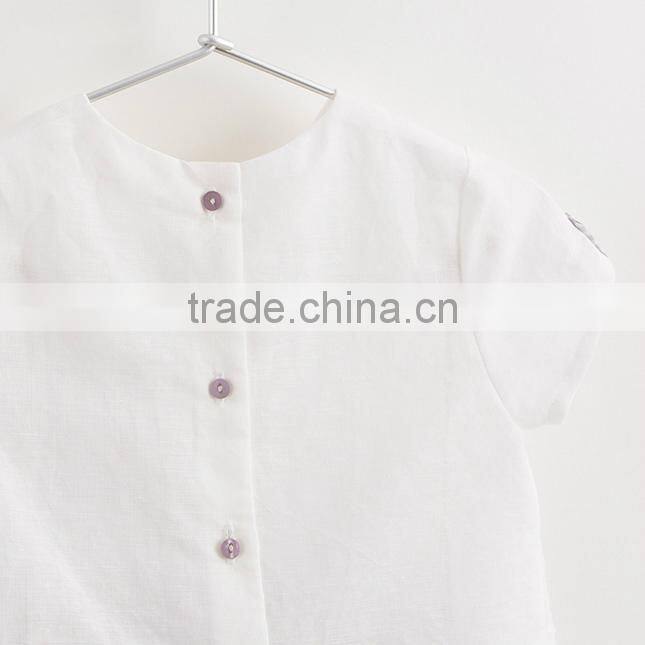 2017 baby boy clothes 2pcs set white linen blouse chest pocket light purple grids shorts