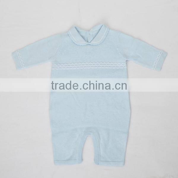 Fashion turn-down collar cotton baby romper trim contrast color one piece sweater