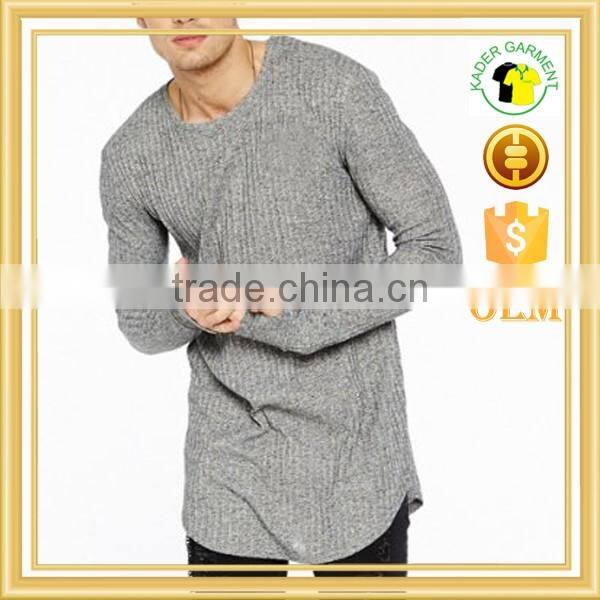 Long Line Rib Knit Long Sleeve t-shirts, Custom mens t shirt factory