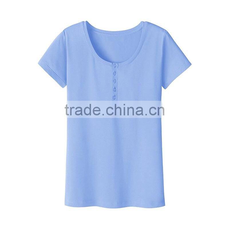 Plain no brand short sleeve cotton t-shirt with fastener for girls