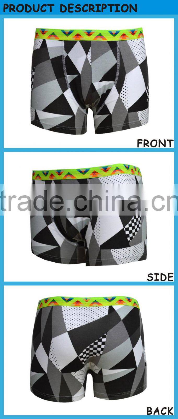 Mans Boxer Cotton Underwear Suit Checks Printed Brief with Elastic Band