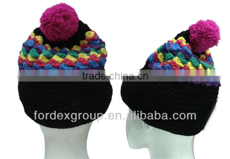 Bobble Beanie Hat with Braided Earflaps and Built-in Headphones