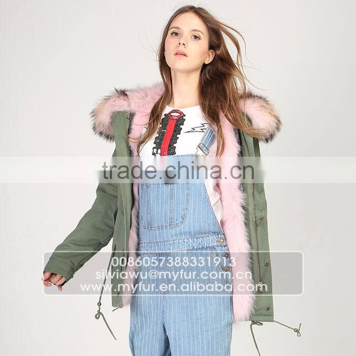 Myfur Plus Size Mini Parka With Fur Lining Luxury Colorful Raccoon Fur Hood