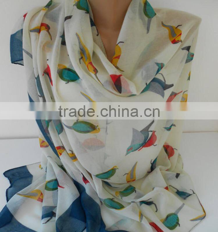 2015 new fashion print bird Oversize Scarf women