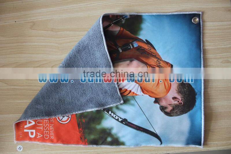 Custom sublimated microfiber golf towel with hook golf cleaning cloth towel made in china wholesale