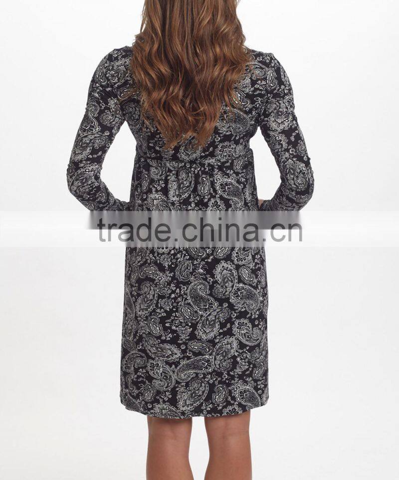 New Arrivals Maternity Dresses With Black And White Paisley Maternity Surplice Dress Women Wear WD80817-14