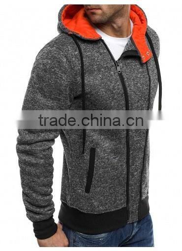 Men's dark grey and orange contast color zipper details hoodies