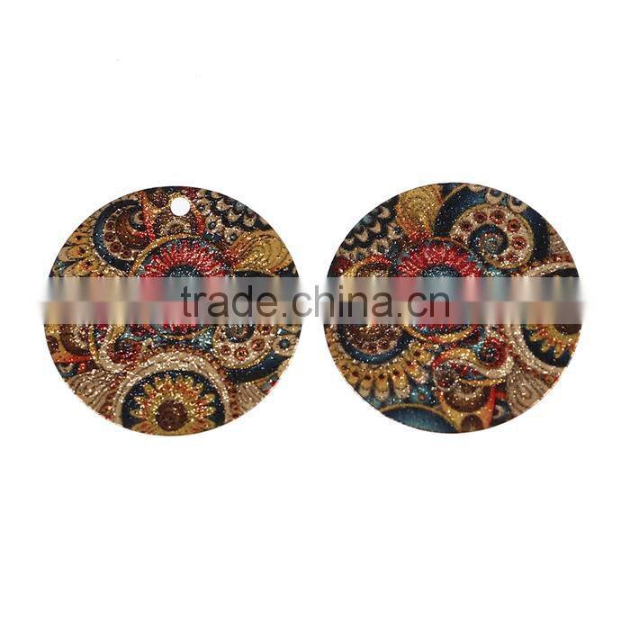 Copper Enamel Painting Charms Round Gold Plated Multicolor Flower