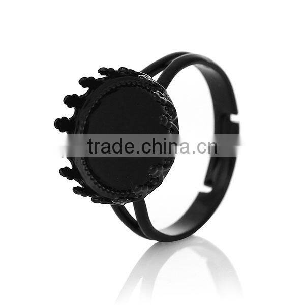 Copper Adjustable Blanks Rings Round Black Cabochon Settings 16.7mm 10 PCs Ring Setting