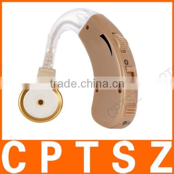 Behind Ear Sound Amplifier Digital Hearing Aid with Earplugs Volume Adjustable Audiphone Mini Brown
