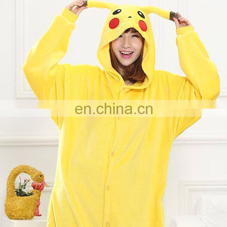 Hot sale high quality flannel funny pikachu cartoon pajamas animal jumpsuits for adult