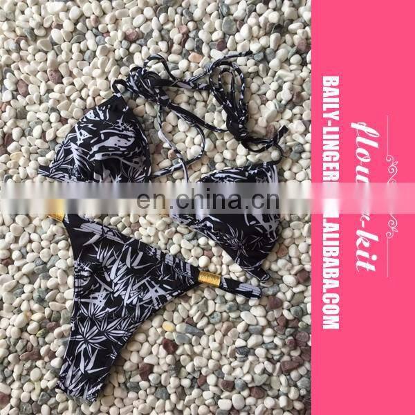 Sexy Print Halter Metal Buckle Bikini Set Swimsuit Swimwear