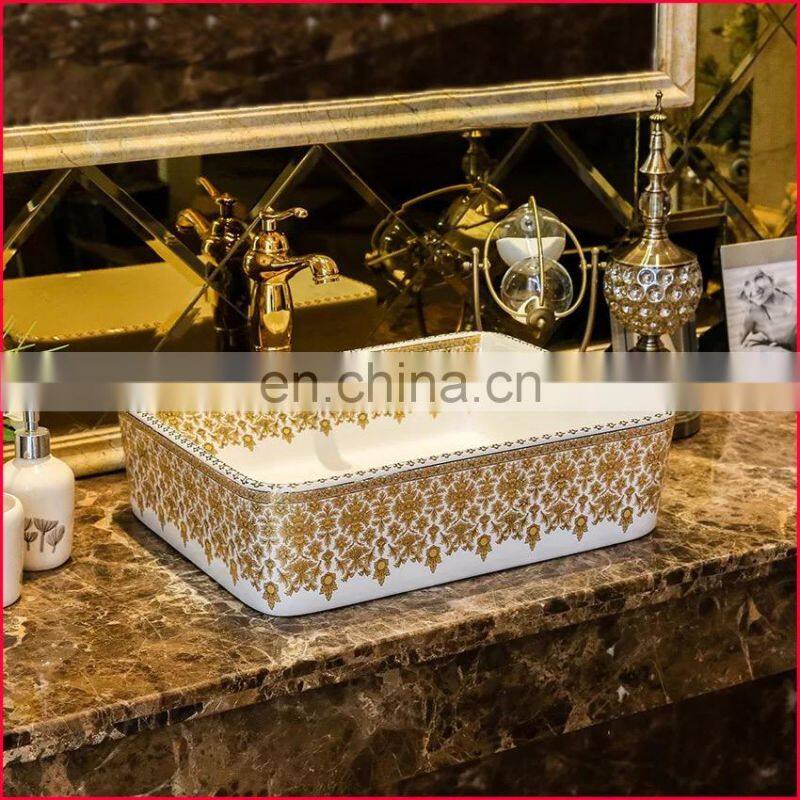 Rectangular shape european royal style ceramic wash sink