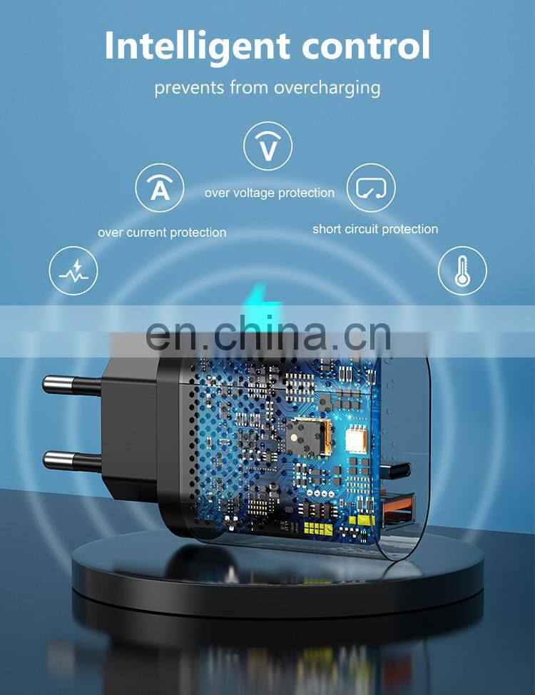 Manufacture Dual Ports Fast Rapid Charging 20w EU UK US Plug Charger Type C QC3.0 20W Usb-c Wall Adapter Pd Charger Usb C 20w