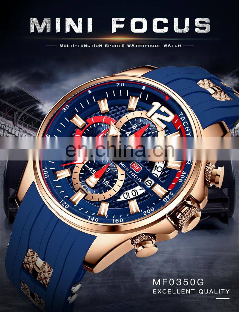 Mini Focus MF0350G New Watches Top Brand Quartz Sport Silicone Strap Mens Watches in Wristwatches Luxury