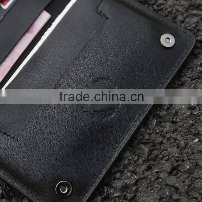 Black Genuine Nappa Leather Snap buttons Men Mobile Phone Case Phone Purse Small Wallet with Card Slots