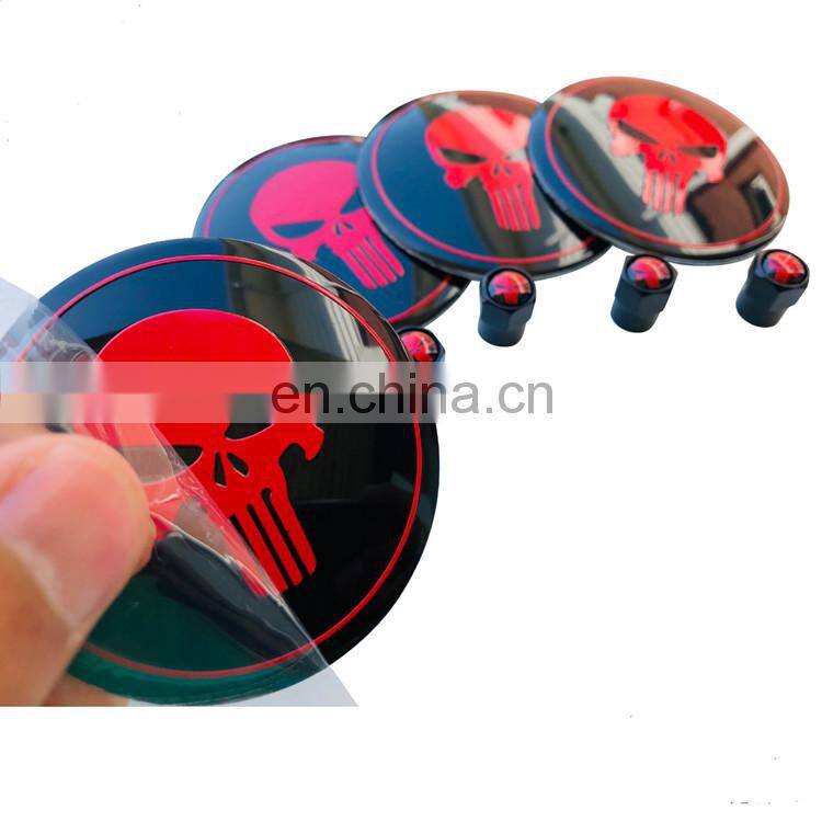 Skull Emblem Decals 2.2" Dome Punisher Wheel Center Cap Sticker with tire valve caps