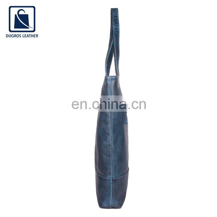 Vintage Style Good Quality Silver Antique Fitting Elegant Look Women Genuine Leather Shopper Shopping Bag for Sale