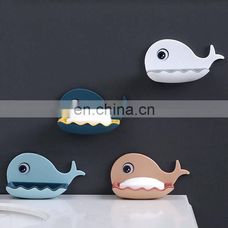 Cartoon Whale Bathroom Soap Dish Holder Bathroom Soaps Box Storage Shelf Plastic Wall Mounted Draining Organizer Tray