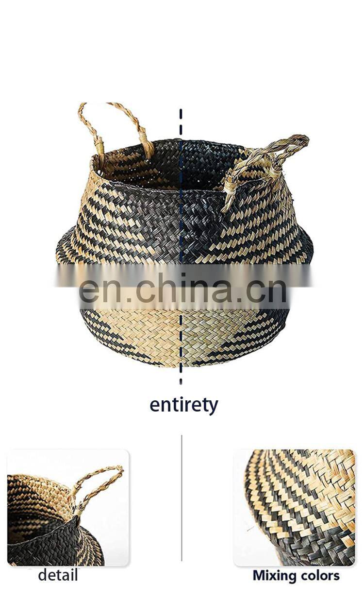 HBK toy kid braided foldable belly seagrass basket for decorate and storage