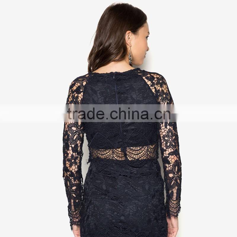 OEM service women lace t shirt with wholesale price China supply black t shirtTS024
