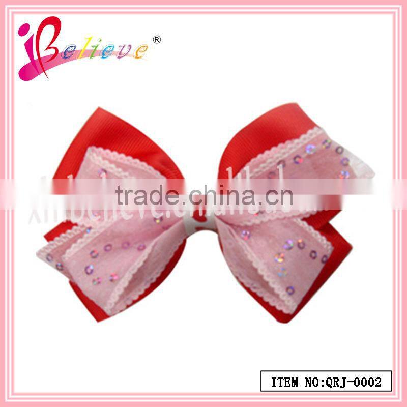Global hot selling Valentine's day hair accessories factory wholesale vintage hair bow clips for girls (QRJ-0005)